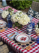 Load image into Gallery viewer, Red and White Buffalo Check Round Tablecloth