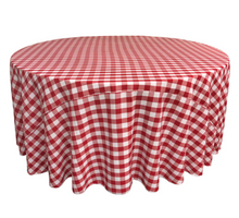 Load image into Gallery viewer, Red and White Buffalo Check Round Tablecloth